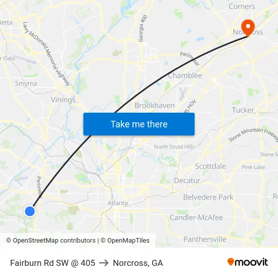 Fairburn Rd SW @ 405 to Norcross, GA map