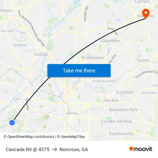 Cascade Rd @ 4375 to Norcross, GA map