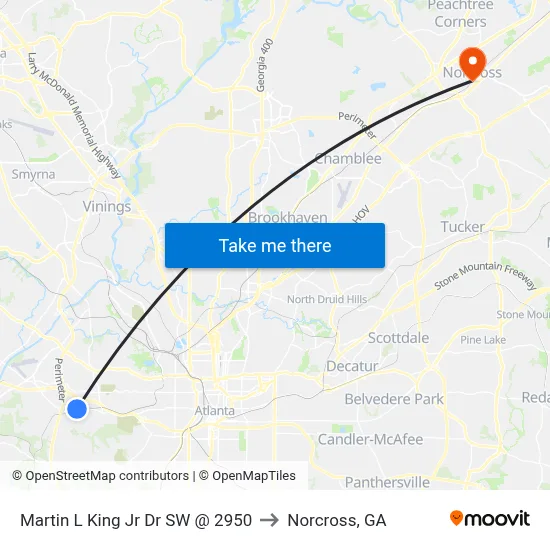 Martin L King Jr Dr SW @ 2950 to Norcross, GA map