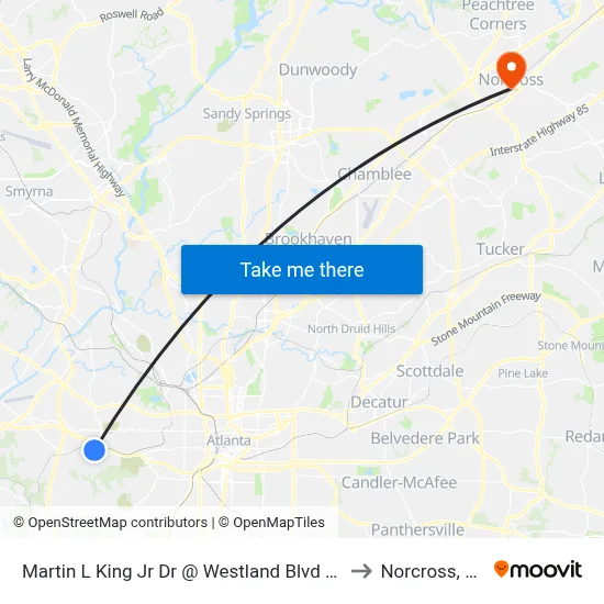 Martin L King Jr Dr @ Westland Blvd NW to Norcross, GA map