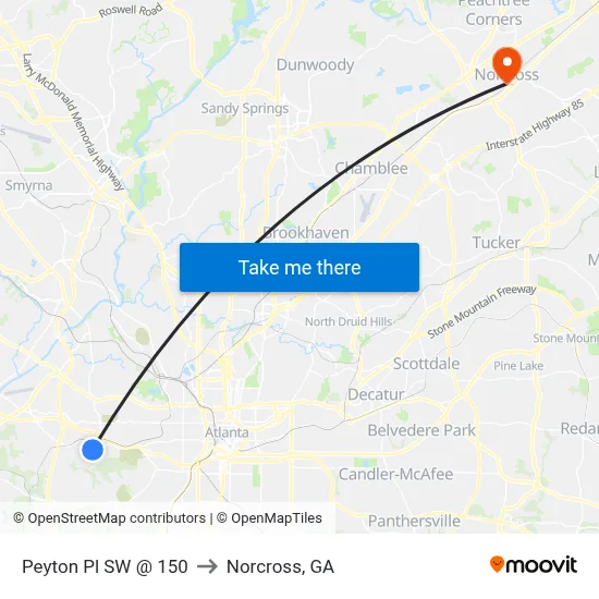Peyton Pl SW @ 150 to Norcross, GA map