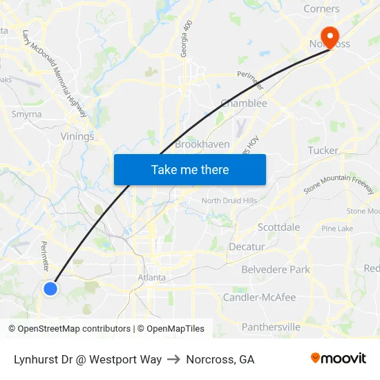 Lynhurst Dr @ Westport Way to Norcross, GA map