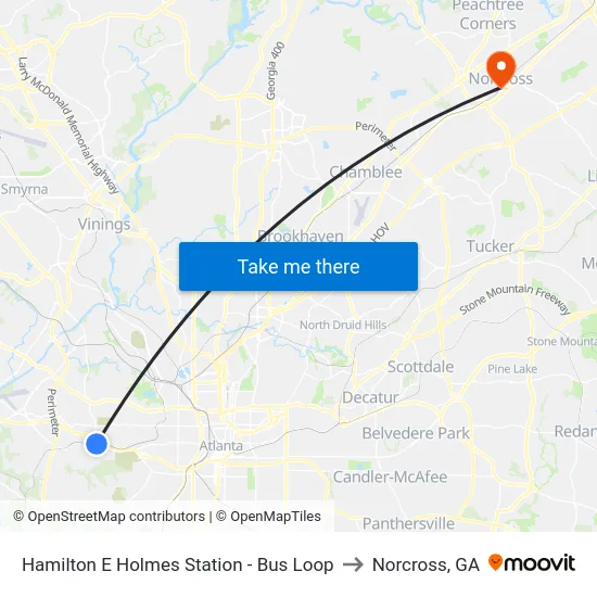 Hamilton E Holmes Station - Bus Loop to Norcross, GA map