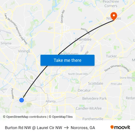 Burton Rd NW @ Laurel Cir NW to Norcross, GA map