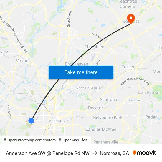 Anderson Ave SW @ Penelope Rd NW to Norcross, GA map