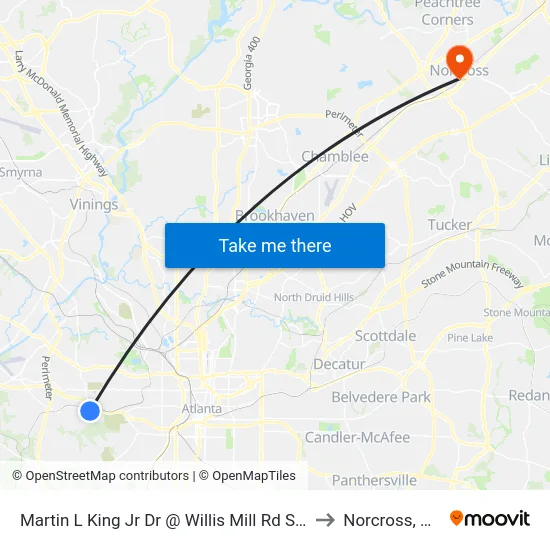 Martin L King Jr Dr @ Willis Mill Rd SW to Norcross, GA map