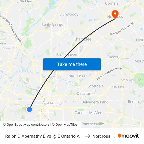 Ralph D Abernathy Blvd @ E Ontario Ave SW to Norcross, GA map