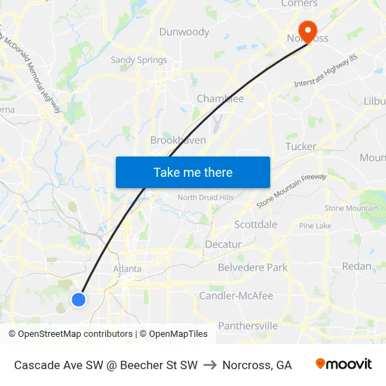 Cascade Ave SW @ Beecher St SW to Norcross, GA map
