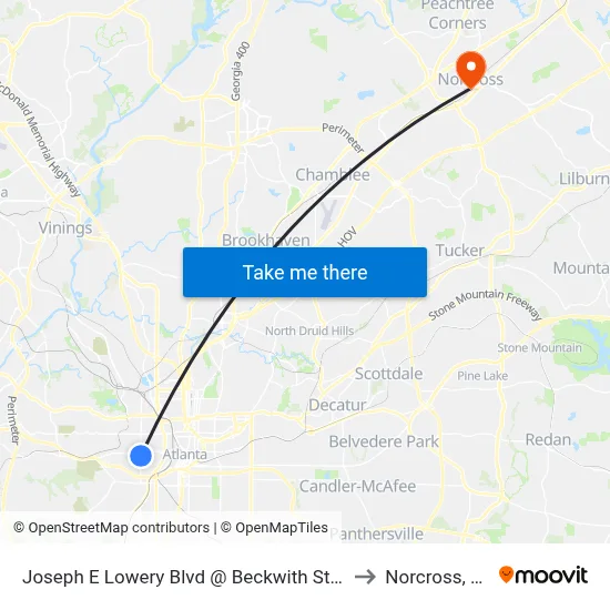 Joseph E Lowery Blvd @ Beckwith St SW to Norcross, GA map