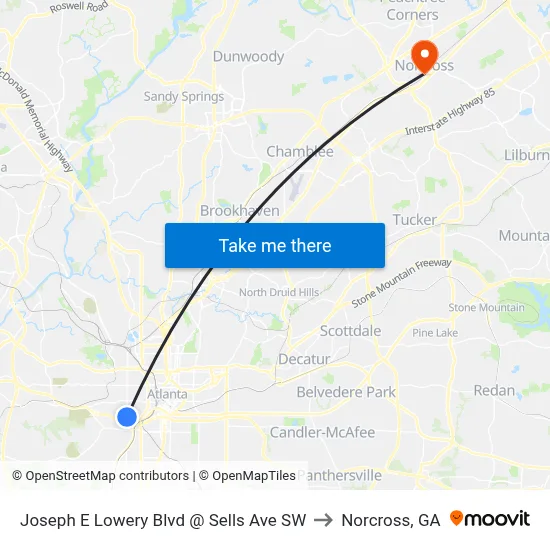 Joseph E Lowery Blvd @ Sells Ave SW to Norcross, GA map