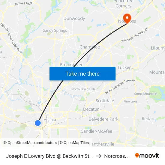 Joseph E Lowery Blvd @ Beckwith St SW to Norcross, GA map