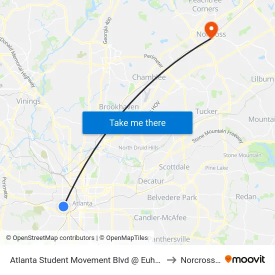 Atlanta Student Movement Blvd @ Euharlee St SW to Norcross, GA map