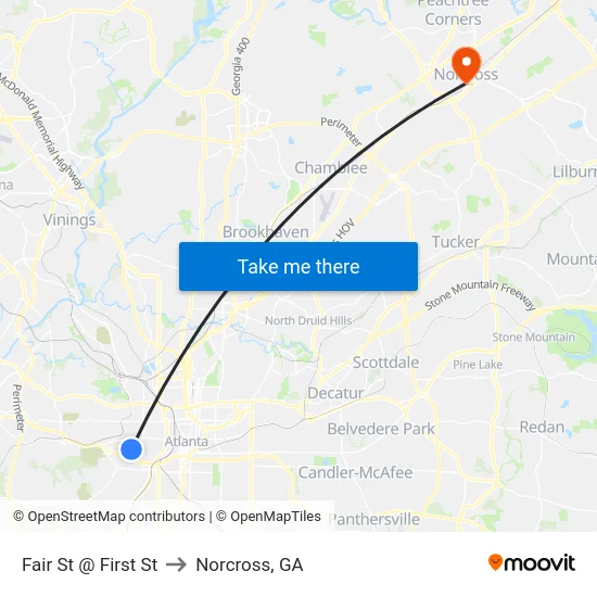 Fair St @ First St to Norcross, GA map
