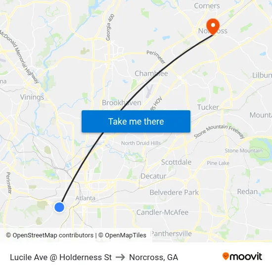Lucile Ave @ Holderness St to Norcross, GA map