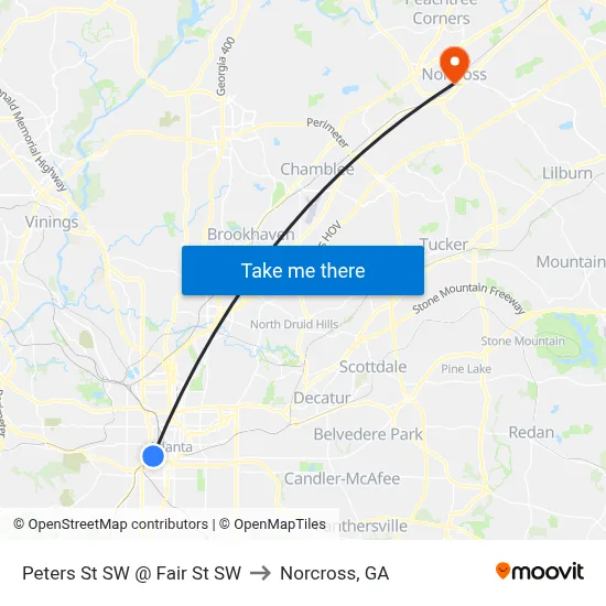 Peters St SW @ Fair St SW to Norcross, GA map