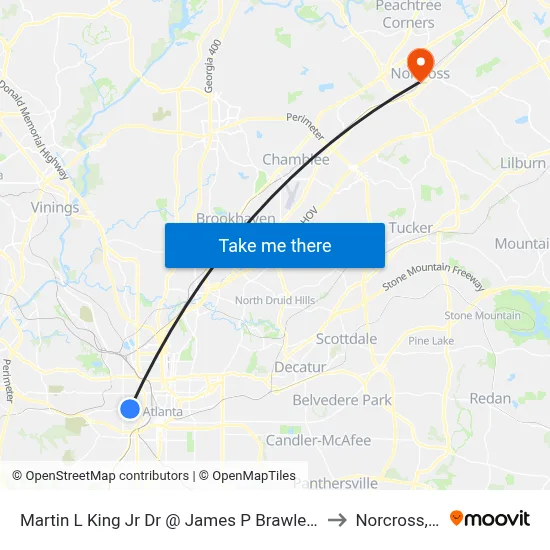 Martin L King Jr Dr @ James P Brawley Dr SW to Norcross, GA map