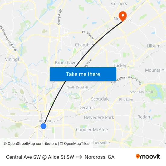 Central Ave SW @ Alice St SW to Norcross, GA map