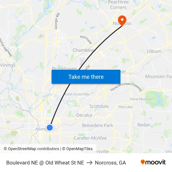 Boulevard NE @ Old Wheat St NE to Norcross, GA map