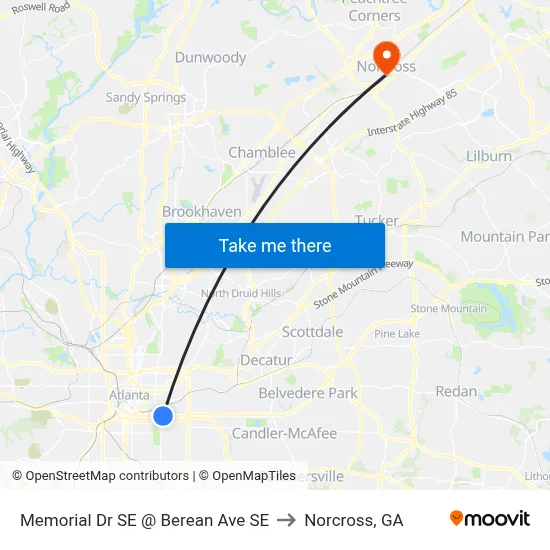 Memorial Dr SE @ Berean Ave SE to Norcross, GA map