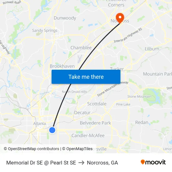 Memorial Dr SE @ Pearl St SE to Norcross, GA map