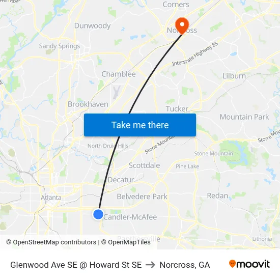 Glenwood Ave SE @ Howard St SE to Norcross, GA map