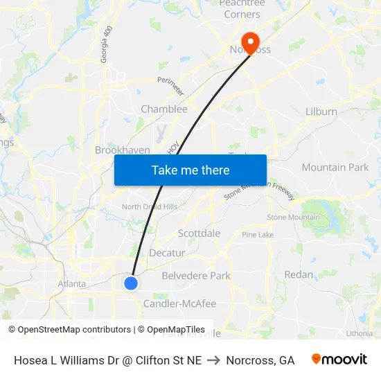 Hosea L Williams Dr @ Clifton St NE to Norcross, GA map