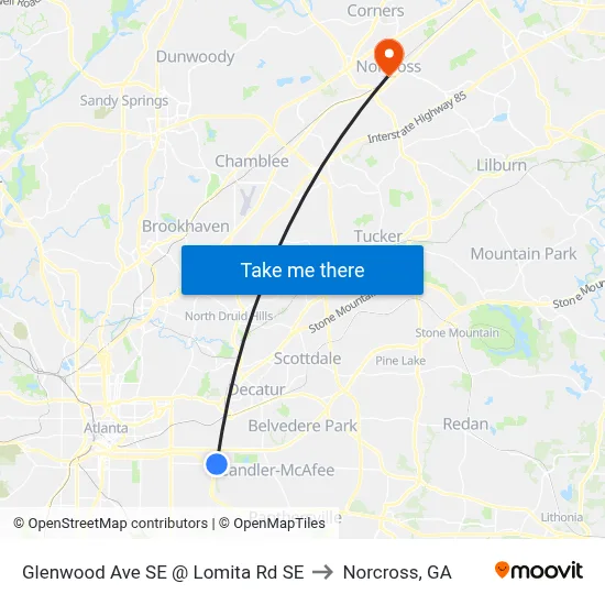 Glenwood Ave SE @ Lomita Rd SE to Norcross, GA map