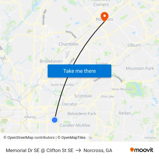 Memorial Dr SE @ Clifton St SE to Norcross, GA map