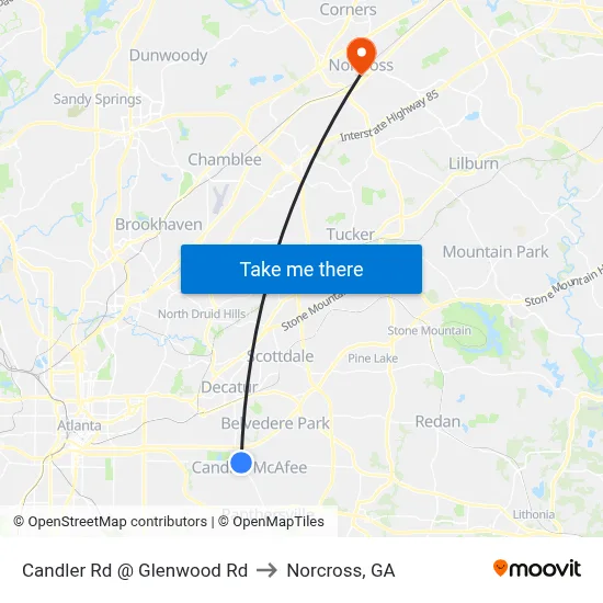 Candler Rd @ Glenwood Rd to Norcross, GA map