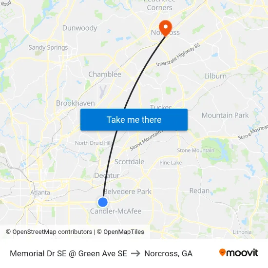 Memorial Dr SE @ Green Ave SE to Norcross, GA map