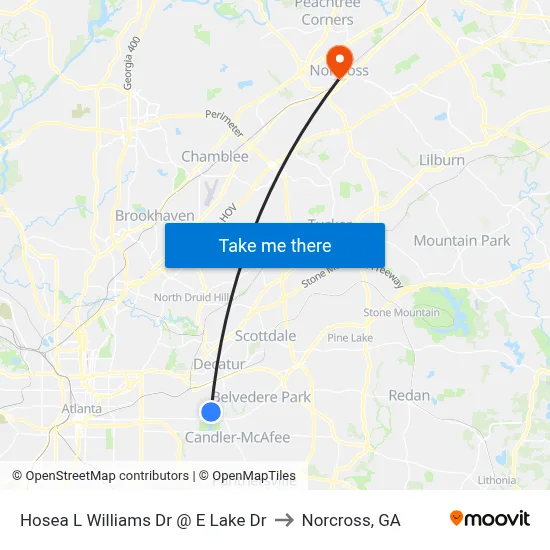 Hosea L Williams Dr @ E Lake Dr to Norcross, GA map