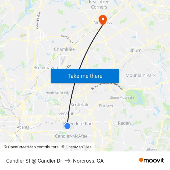 Candler St @ Candler Dr to Norcross, GA map