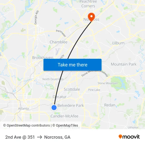 2nd Ave @ 351 to Norcross, GA map