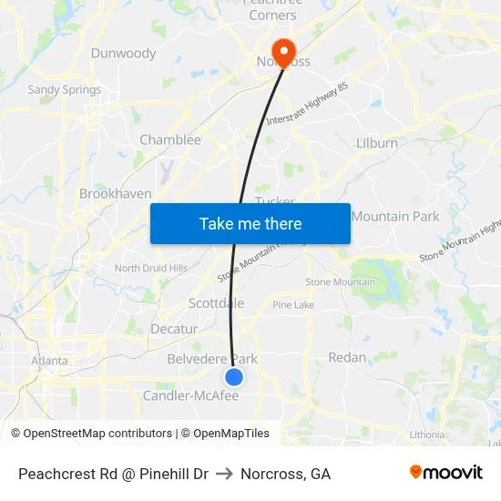 Peachcrest Rd @ Pinehill Dr to Norcross, GA map