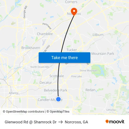 Glenwood Rd @ Shamrock Dr to Norcross, GA map