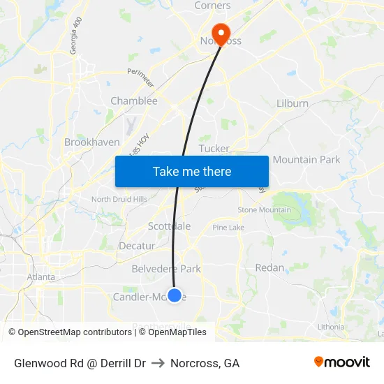 Glenwood Rd @ Derrill Dr to Norcross, GA map