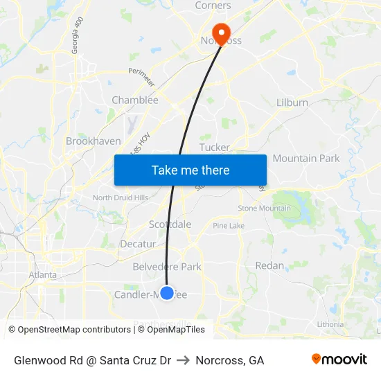 Glenwood Rd @ Santa Cruz Dr to Norcross, GA map