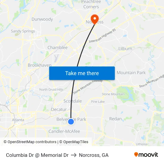 Columbia Dr @ Memorial Dr to Norcross, GA map