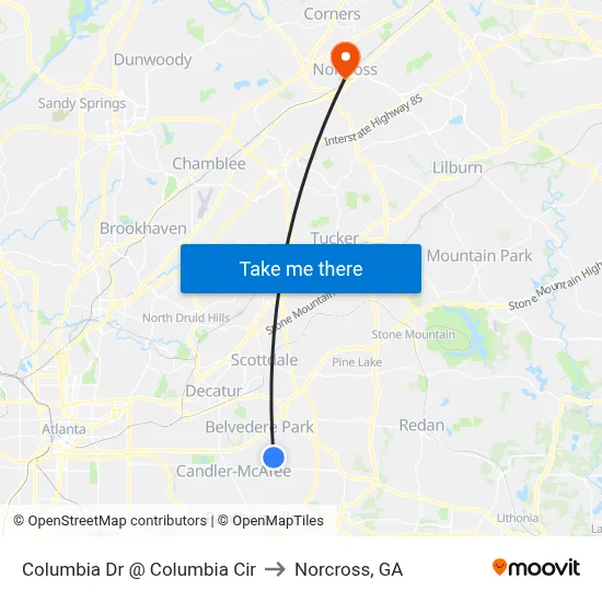 Columbia Dr @ Columbia Cir to Norcross, GA map