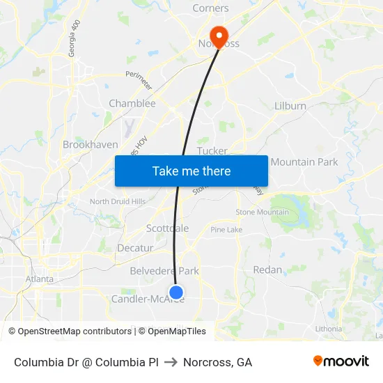 Columbia Dr @ Columbia Pl to Norcross, GA map