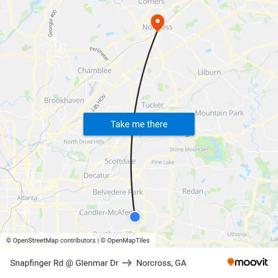 Snapfinger Rd @ Glenmar Dr to Norcross, GA map