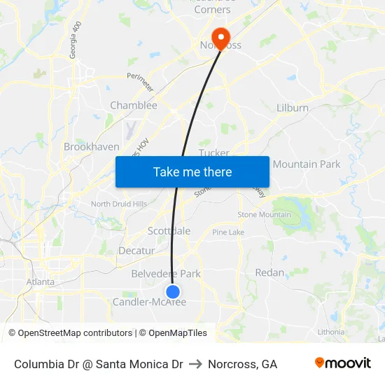 Columbia Dr @ Santa Monica Dr to Norcross, GA map