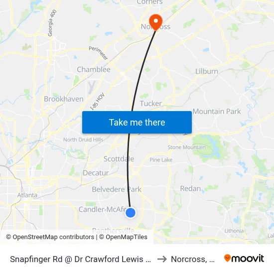 Snapfinger Rd @ Dr Crawford Lewis Dr to Norcross, GA map