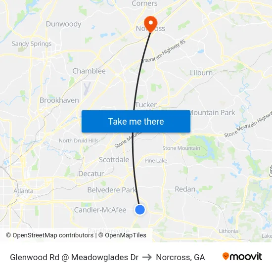 Glenwood Rd @ Meadowglades Dr to Norcross, GA map