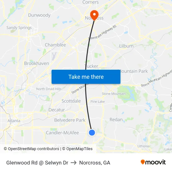 Glenwood Rd @ Selwyn Dr to Norcross, GA map