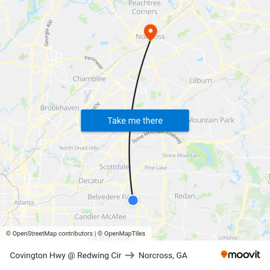 Covington Hwy @ Redwing Cir to Norcross, GA map