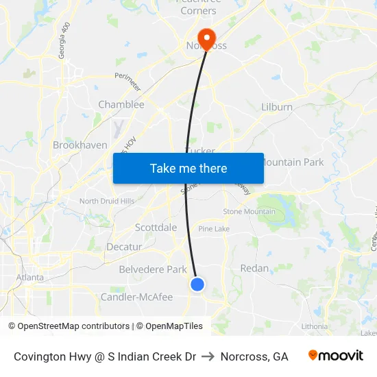 Covington Hwy @ S Indian Creek Dr to Norcross, GA map