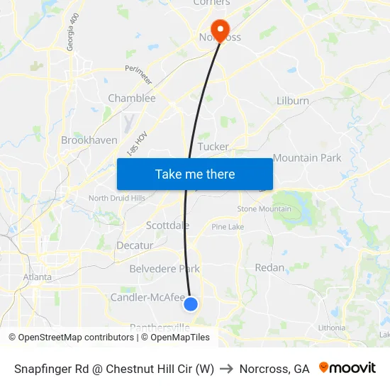 Snapfinger Rd @ Chestnut Hill Cir (W) to Norcross, GA map