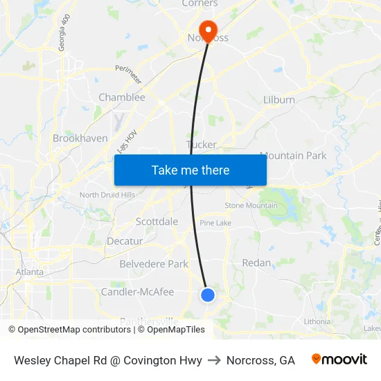 Wesley Chapel Rd @ Covington Hwy to Norcross, GA map