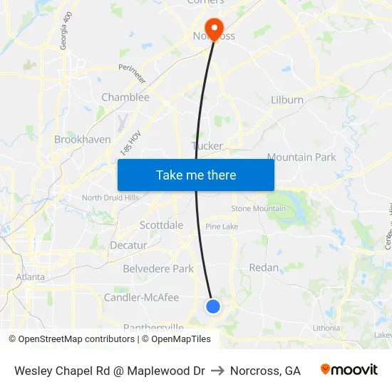 Wesley Chapel Rd @ Maplewood Dr to Norcross, GA map